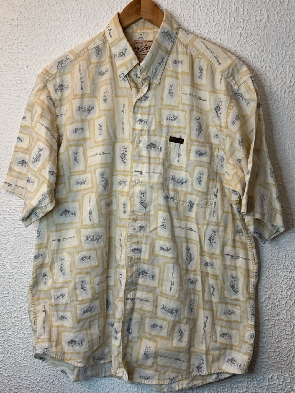 Woolrich Cream and Yellow Short-Sleeve Button-Down Shirt